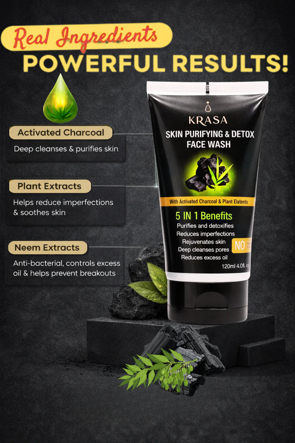 Krasa Charcoal Facewash – Deep Clean, Clear & Oil-Free Skin
