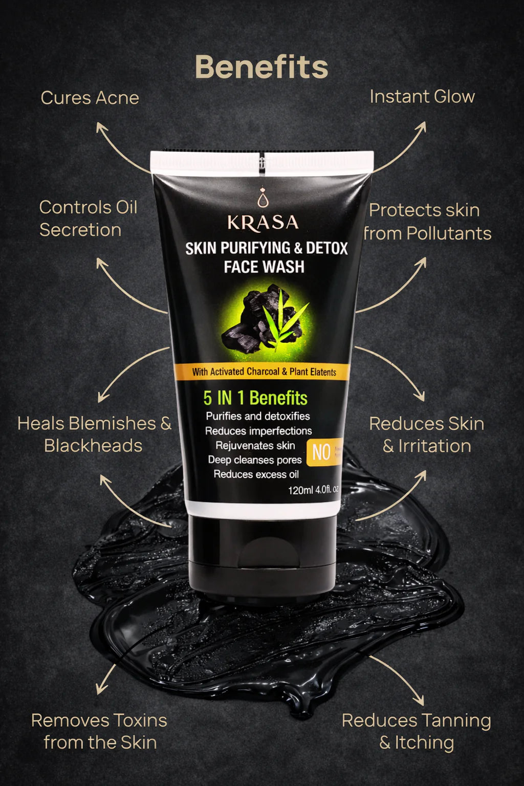 Krasa Charcoal Facewash – Deep Clean, Clear & Oil-Free Skin